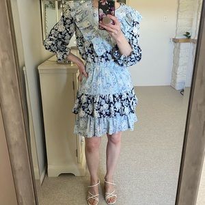 Blue Floral Ruffle Cottagecore Blouse Size Small